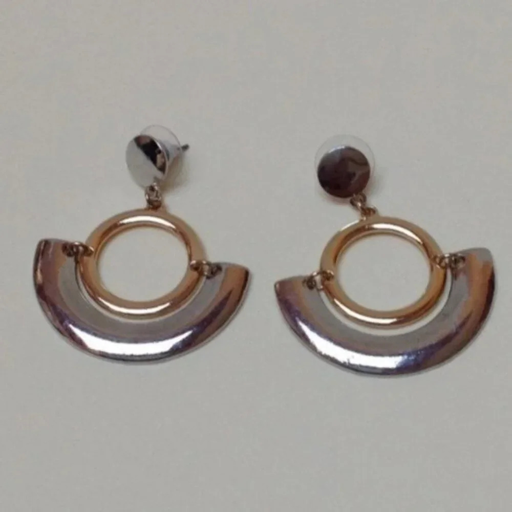 Silver Gold Tone Post Dangling Earrings Half Moon Summer Festival Casual Cottage